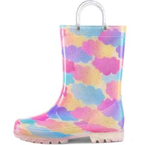 imageK KomForme Girls Boys Rain Boots Waterproof with Easy on Handles for ToddlerLittle KidBig KidColorful Clouds