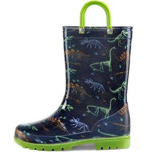 imageK KomForme Girls Boys Rain Boots Waterproof with Easy on Handles for ToddlerLittle KidBig KidGreen Dinosaur