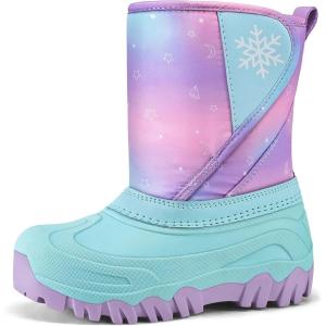 imageK KomForme Kids Snow Boots Fur Lined Warm Waterresistant AntiSlip Winter Boots for ToddlerLittle KidBig KidRainbowAqua