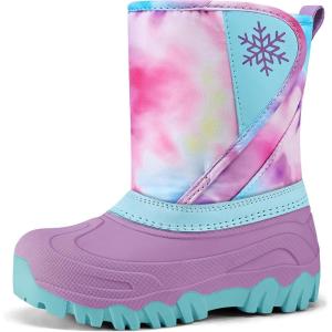 imageK KomForme Kids Snow Boots Fur Lined Warm Waterresistant AntiSlip Winter Boots for ToddlerLittle KidBig KidRainbowPurple