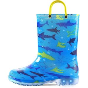image:imageK KomForme Toddler Light Up Rain Boots Patterns and Glitter Rain Boots for Girls Boys with HandlesBlue shark13