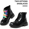 image:imageK KomForme Girls Glitter Ankle Boots Lace Up Waterproof Combat Shoes With Side Zipper for ToddlerLittle KidBig KidBlack