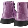 image:imageK KomForme Girls Glitter Ankle Boots Lace Up Waterproof Combat Shoes With Side Zipper for ToddlerLittle KidBig KidPurple
