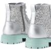 image:imageK KomForme Girls Glitter Ankle Boots Lace Up Waterproof Combat Shoes With Side Zipper for ToddlerLittle KidBig KidSliver Glitter
