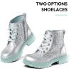 image:imageK KomForme Girls Glitter Ankle Boots Lace Up Waterproof Combat Shoes With Side Zipper for ToddlerLittle KidBig KidSliver Glitter
