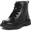 image:imageK KomForme Girls Glitter Ankle Boots Lace Up Waterproof Combat Shoes With Side Zipper for ToddlerLittle KidBig KidBlack Glitter