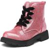 image:imageK KomForme Girls Glitter Ankle Boots Lace Up Waterproof Combat Shoes With Side Zipper for ToddlerLittle KidBig KidPink