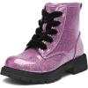 image:imageK KomForme Girls Glitter Ankle Boots Lace Up Waterproof Combat Shoes With Side Zipper for ToddlerLittle KidBig KidPurple