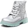 image:imageK KomForme Girls Glitter Ankle Boots Lace Up Waterproof Combat Shoes With Side Zipper for ToddlerLittle KidBig KidSliver Glitter
