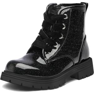 image:imageK KomForme Girls Glitter Ankle Boots Lace Up Waterproof Combat Shoes With Side Zipper for ToddlerLittle KidBig KidBlack