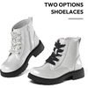 image:imageK KomForme Girls Glitter Ankle Boots Lace Up Waterproof Combat Shoes With Side Zipper for ToddlerLittle KidBig KidSliver