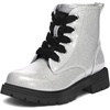 image:imageK KomForme Girls Glitter Ankle Boots Lace Up Waterproof Combat Shoes With Side Zipper for ToddlerLittle KidBig KidSliver