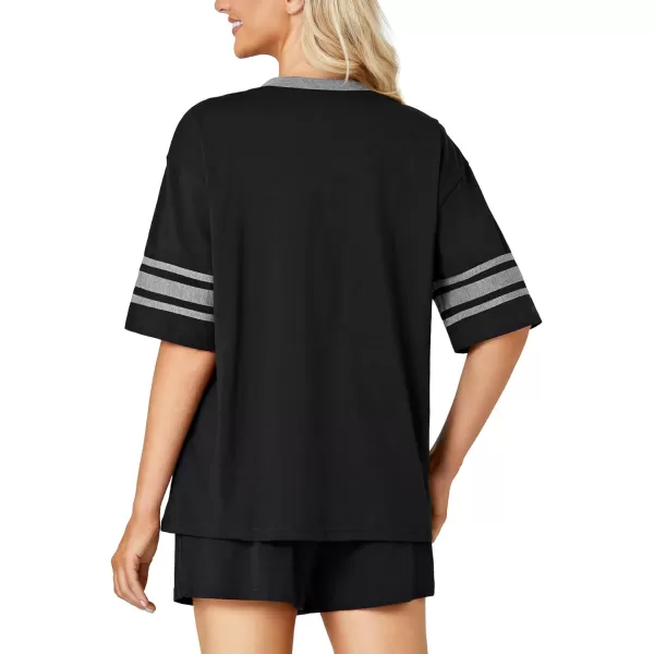 LYANER Pajamas Sets for Women 2 Piece Short Sleeve Shirt with Shorts Set PJS Sleepwear Soft Loungwear