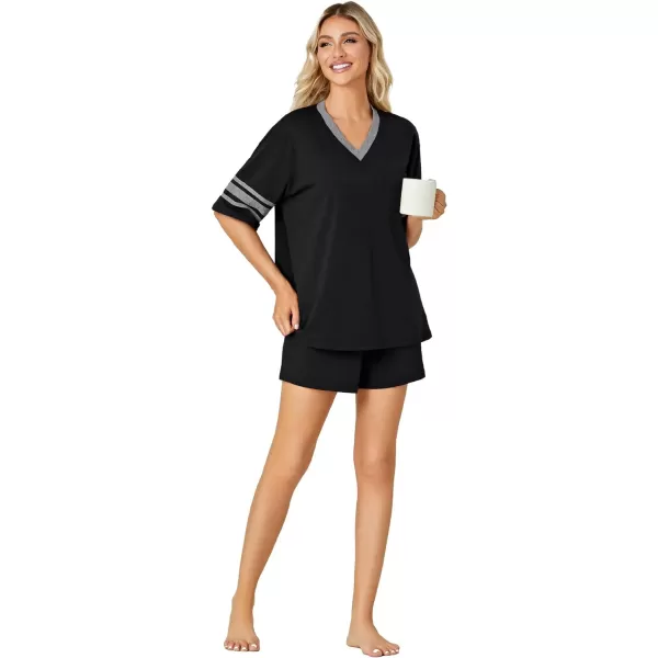 LYANER Pajamas Sets for Women 2 Piece Short Sleeve Shirt with Shorts Set PJS Sleepwear Soft Loungwear