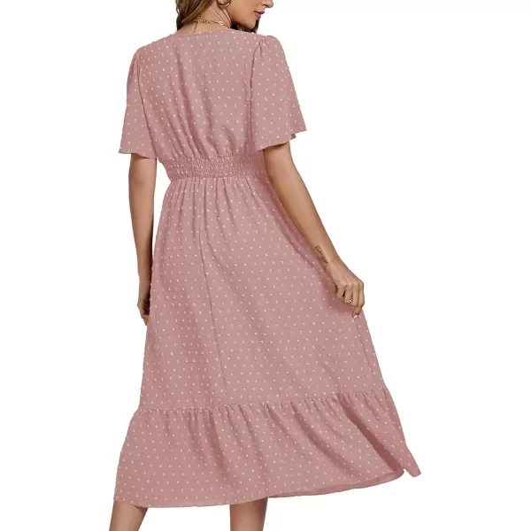 LYANER Women Boho Maxi Dress Long Sleeve V Neck Swiss Dot High Waited A-Line Ruffle Tiered Chiffon Long Dresses