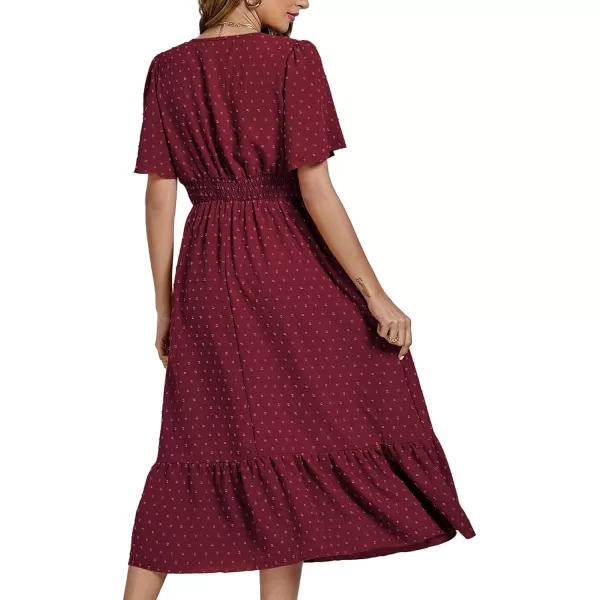 LYANER Women Boho Maxi Dress Long Sleeve V Neck Swiss Dot High Waited A-Line Ruffle Tiered Chiffon Long Dresses
