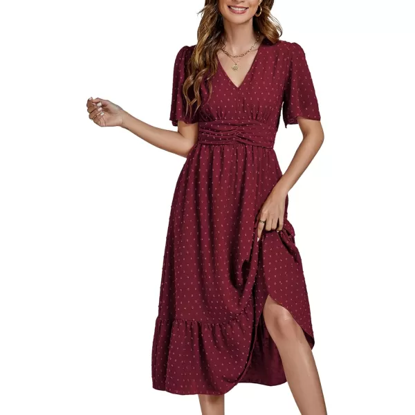 LYANER Women Boho Maxi Dress Long Sleeve V Neck Swiss Dot High Waited A-Line Ruffle Tiered Chiffon Long Dresses