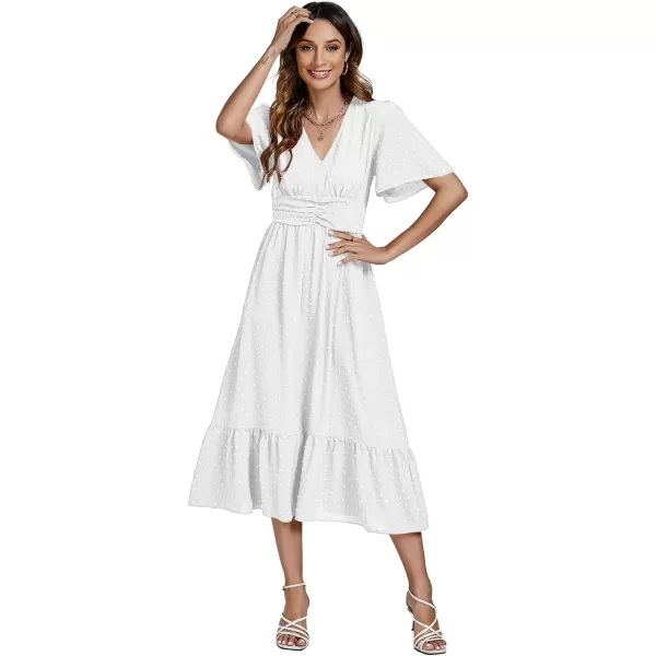 LYANER Women Boho Maxi Dress Long Sleeve V Neck Swiss Dot High Waited A-Line Ruffle Tiered Chiffon Long Dresses