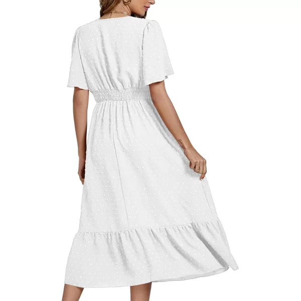 LYANER Women Boho Maxi Dress Long Sleeve V Neck Swiss Dot High Waited A-Line Ruffle Tiered Chiffon Long Dresses