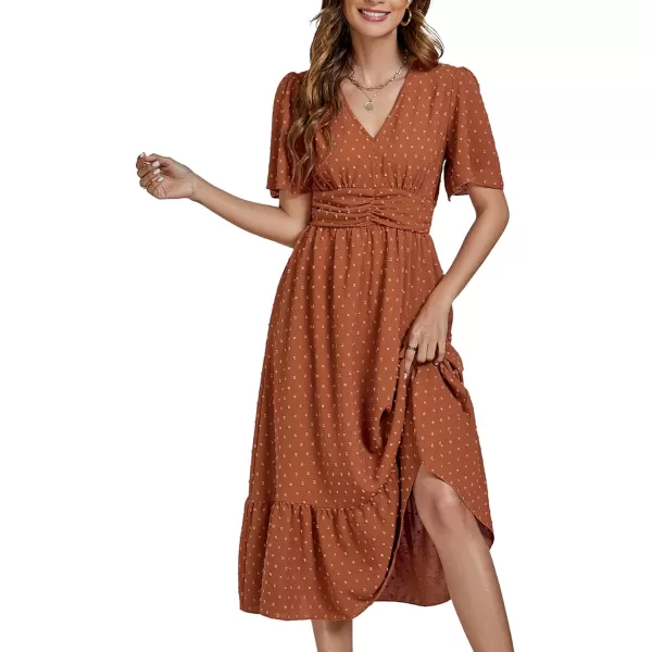 LYANER Women Boho Maxi Dress Long Sleeve V Neck Swiss Dot High Waited A-Line Ruffle Tiered Chiffon Long Dresses
