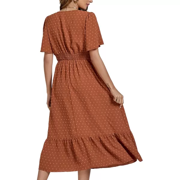 LYANER Women Boho Maxi Dress Long Sleeve V Neck Swiss Dot High Waited A-Line Ruffle Tiered Chiffon Long Dresses