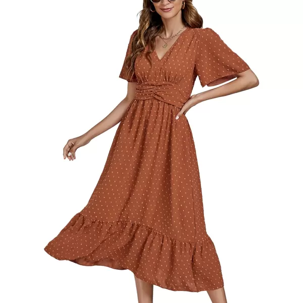 LYANER Women Boho Maxi Dress Long Sleeve V Neck Swiss Dot High Waited A-Line Ruffle Tiered Chiffon Long Dresses