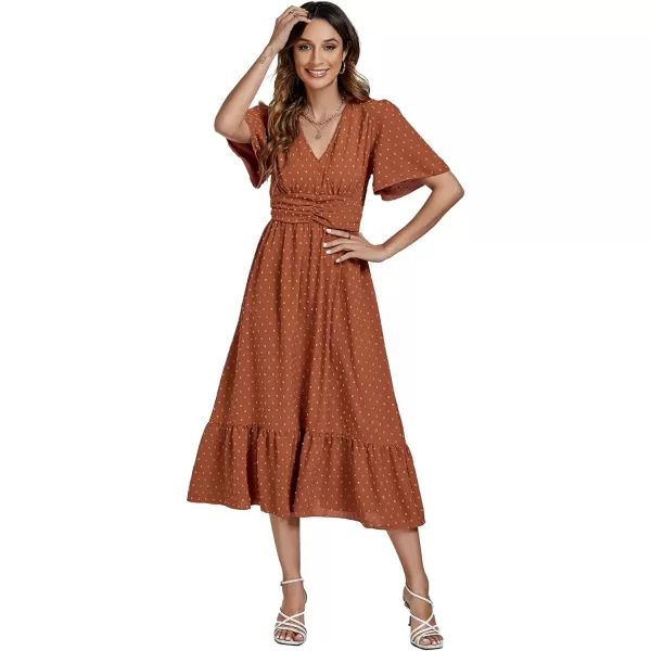 LYANER Women Boho Maxi Dress Long Sleeve V Neck Swiss Dot High Waited A-Line Ruffle Tiered Chiffon Long Dresses