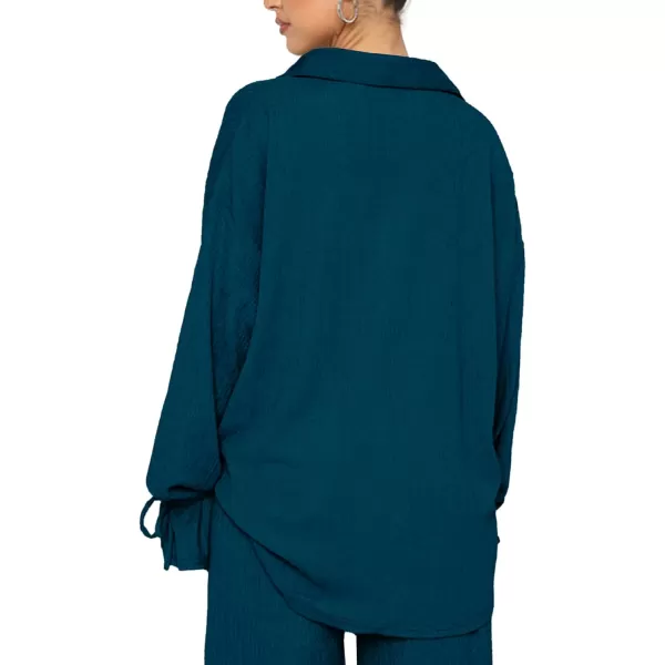 LYANER Women's 2 Piece Outfits Button Down Long Sleeve Shirt and Wide Leg Pants Set