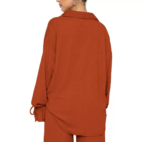 LYANER Women's 2 Piece Outfits Button Down Long Sleeve Shirt and Wide Leg Pants Set