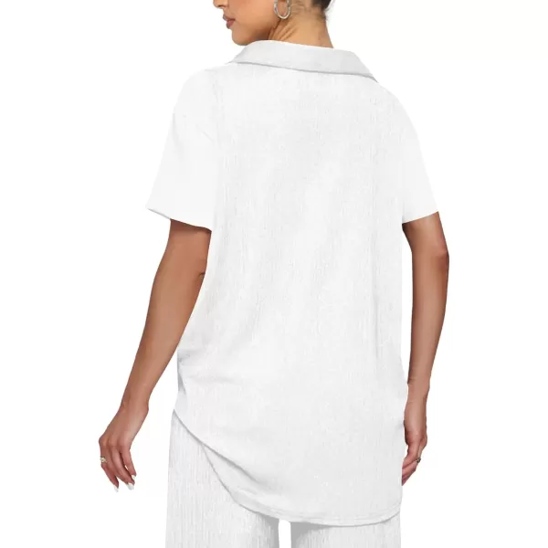 LYANER Women's 2 Piece Outfits Button Down Short Sleeve Shirt and Wide Leg Pants Set