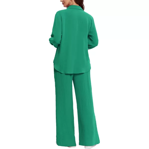 LYANER Women's 2 Piece Outfits Casual Long Sleeve Button Down Shirt and High Waist Wide Leg Pants Set