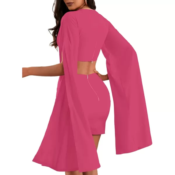 LYANER Women's 2 Piece Outfits Cloak Long Sleeve Crop Top and Ruched Mini Skirt Set