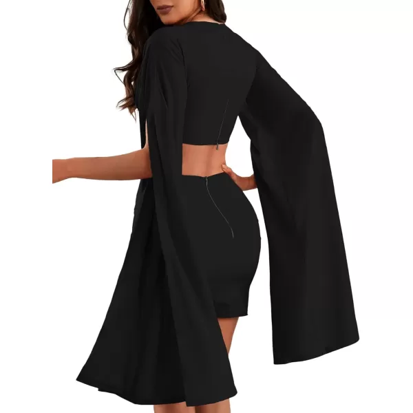 LYANER Women's 2 Piece Outfits Cloak Long Sleeve Crop Top and Ruched Mini Skirt Set