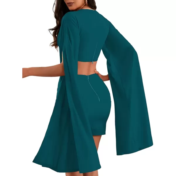 LYANER Women's 2 Piece Outfits Cloak Long Sleeve Crop Top and Ruched Mini Skirt Set