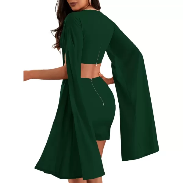 LYANER Women's 2 Piece Outfits Cloak Long Sleeve Crop Top and Ruched Mini Skirt Set