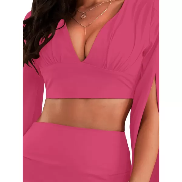 LYANER Women's 2 Piece Outfits Cloak Long Sleeve Crop Top and Ruched Mini Skirt Set