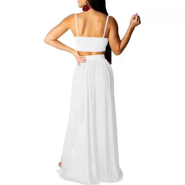 LYANER Women's 2 Piece Outfits Deep V Neck Spaghetti Strap Sleeveless Crop Top and High Side Split Cocktail Maxi Skirt