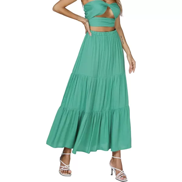 LYANER Women's 2 Piece Outfits Dress Twist Cut Out Tube Crop Top and Ruffle Maxi Skirt Set