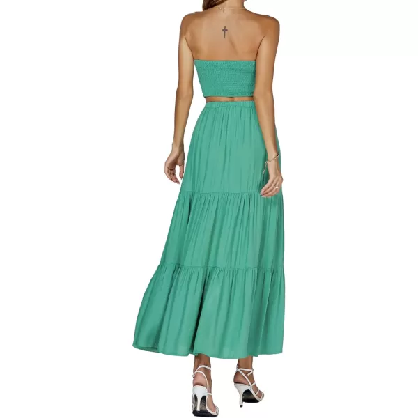 LYANER Women's 2 Piece Outfits Dress Twist Cut Out Tube Crop Top and Ruffle Maxi Skirt Set