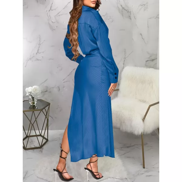 LYANER Women's 2 Piece Outfits Rib Self Tie Knot Long Sleeve Crop Blouse and High Slit Bodycon Maxi Skirt Set