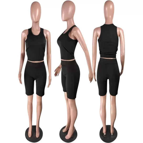 LYANER Women's 2 Piece Outfits Ribbed Tank Crop Top High Waist Shorts Athletic Workout Sets