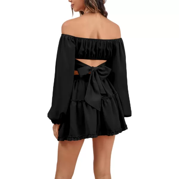 LYANER Women's 2 Piece Outfits Self Tie Knot Crop Top and Mini Skirt Set