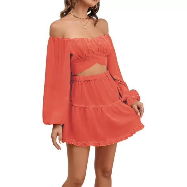 LYANER Women's 2 Piece Outfits Self Tie Knot Crop Top and Mini Skirt Set