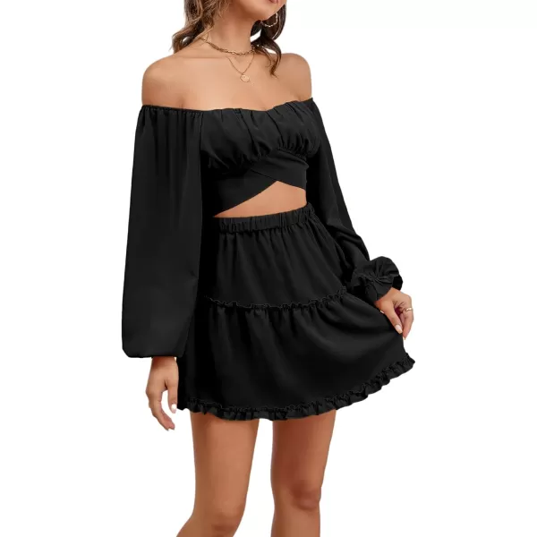 LYANER Women's 2 Piece Outfits Self Tie Knot Crop Top and Mini Skirt Set