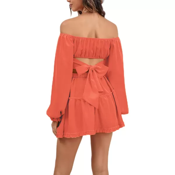 LYANER Women's 2 Piece Outfits Self Tie Knot Crop Top and Mini Skirt Set