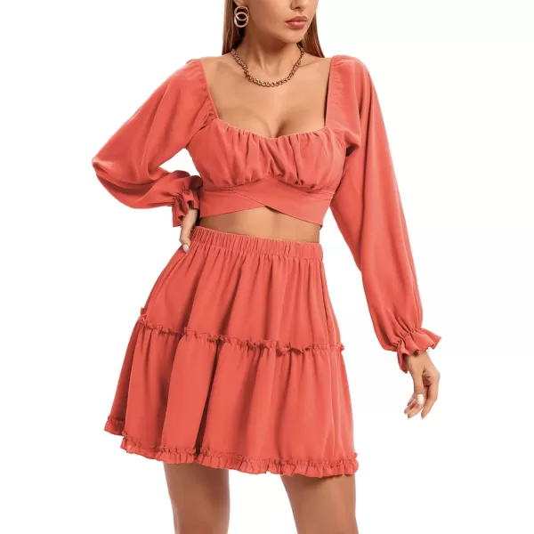 LYANER Women's 2 Piece Outfits Self Tie Knot Crop Top and Mini Skirt Set