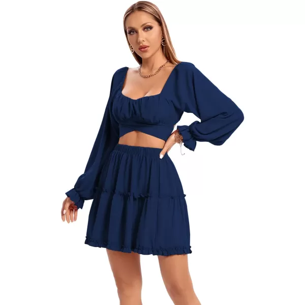 LYANER Women's 2 Piece Outfits Self Tie Knot Crop Top and Mini Skirt Set