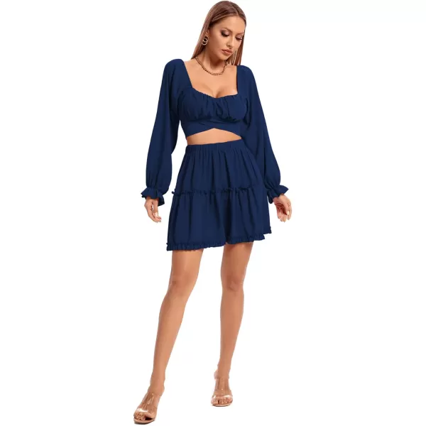 LYANER Women's 2 Piece Outfits Self Tie Knot Crop Top and Mini Skirt Set
