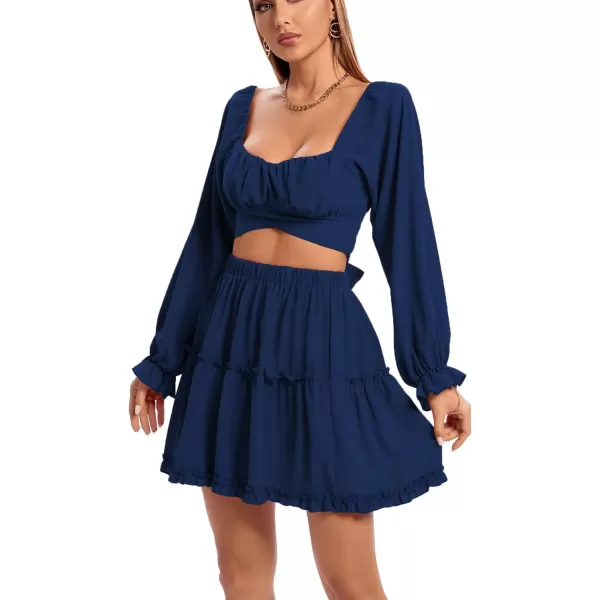 LYANER Women's 2 Piece Outfits Self Tie Knot Crop Top and Mini Skirt Set