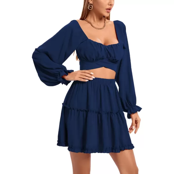 LYANER Women's 2 Piece Outfits Self Tie Knot Crop Top and Mini Skirt Set